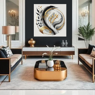 Elegante Moderne Abstrakt-Schwarz-weiß- und Gold- Leinwanddruck