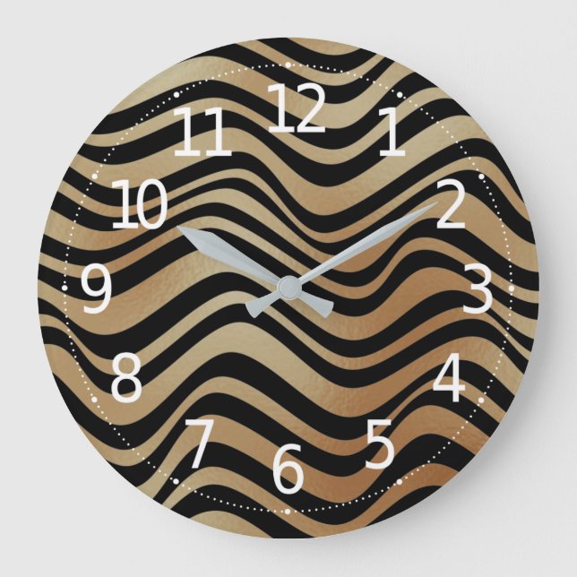 Elegante moderne Abstrakte Goldschwalben Zebra Mus Große Wanduhr (Vorderseite)