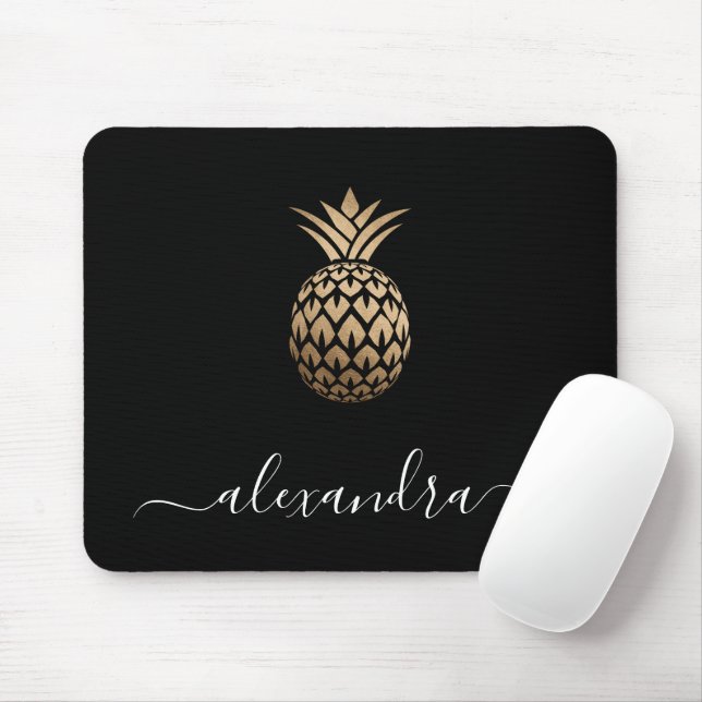 Elegante moderne Ananas mit minimalem Kupfergold Mousepad (Mit Mouse)