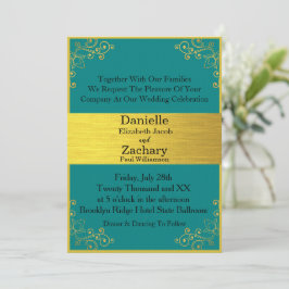 Elegante Moderne Aquamarin & Gold Horizontale Hoch Einladung