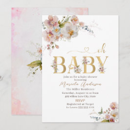 Elegante moderne Aquarell-Blume Oh Baby Sho Einladung