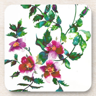 Elegante moderne Aquarell dunkelrosa Wildblumen Untersetzer