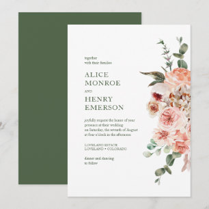 Elegante moderne Aquarell-Rosa Rosen Hochzeit Einladung