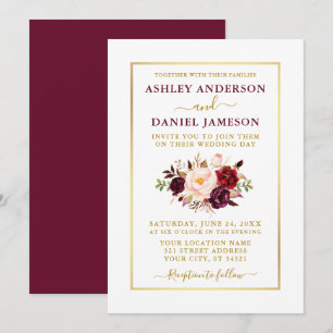 Elegante Moderne Aquarellfarben Burgundy Hochzeit Einladung