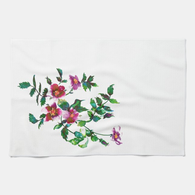 Elegante moderne Aquarellfarben, dunkelrosa Wildbl Handtuch (Horizontal)