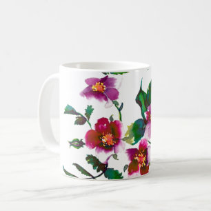 Elegante moderne Aquarellfarben, dunkelrosa Wildbl Kaffeetasse