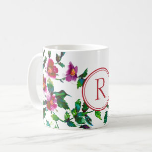 Elegante moderne Aquarellfarben, dunkelrosa Wildbl Kaffeetasse