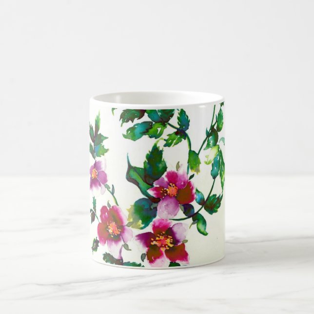 Elegante moderne Aquarellfarben, dunkelrosa Wildbl Kaffeetasse (Mittel)