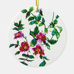Elegante moderne Aquarellfarben, dunkelrosa Wildbl Keramikornament