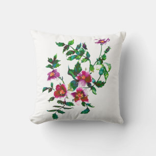 Elegante moderne Aquarellfarben, dunkelrosa Wildbl Kissen