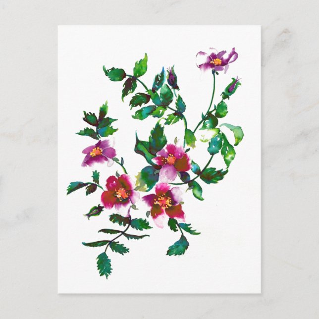 Elegante moderne Aquarellfarben, dunkelrosa Wildbl Postkarte (Vorderseite)