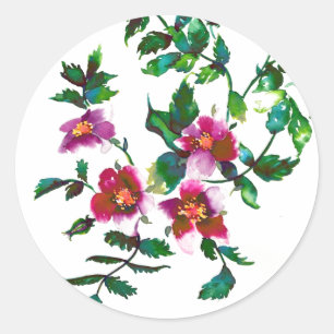 Elegante moderne Aquarellfarben, dunkelrosa Wildbl Runder Aufkleber