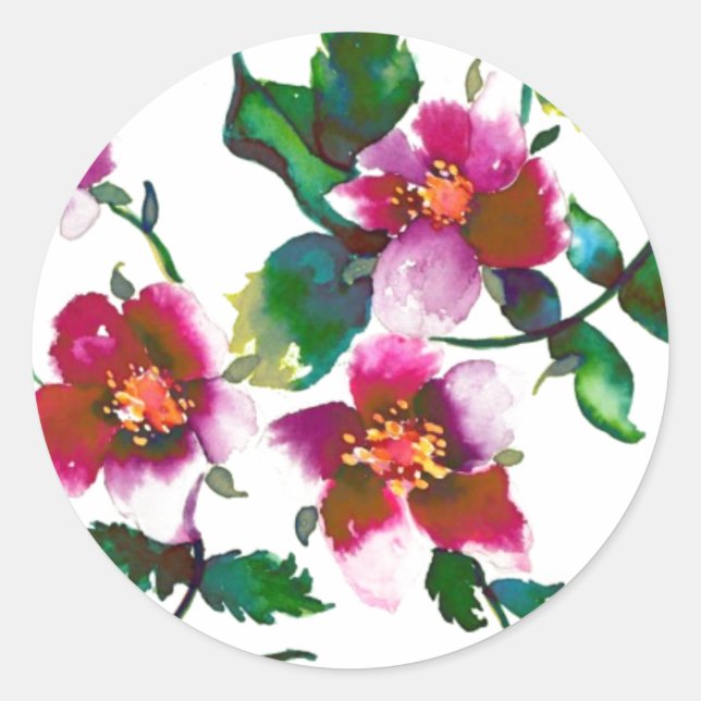 Elegante moderne Aquarellfarben, dunkelrosa Wildbl Runder Aufkleber (Vorderseite)