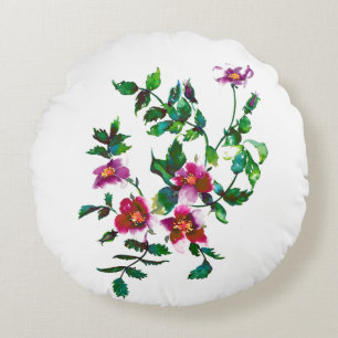 Elegante moderne Aquarellfarben, dunkelrosa Wildbl Rundes Kissen
