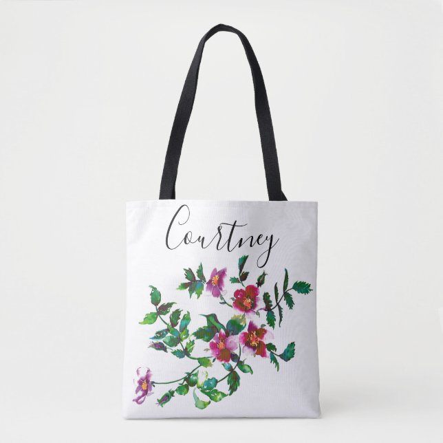Elegante moderne Aquarellfarben, dunkelrosa Wildbl Tasche (Vorderseite)