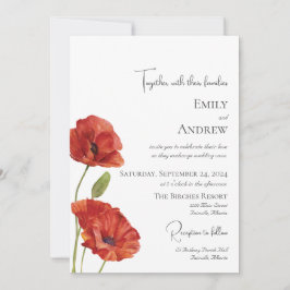 Elegante Moderne Aquarellfarben Rote Poppies Hochz Einladung