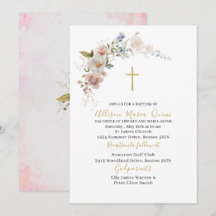 Elegante Moderne Aquarelltaufe Rosa Blütenblütenta Einladung