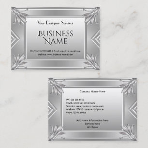 Elegante moderne Art Deco Faux-Silber-Metall-Chrom Visitenkarte