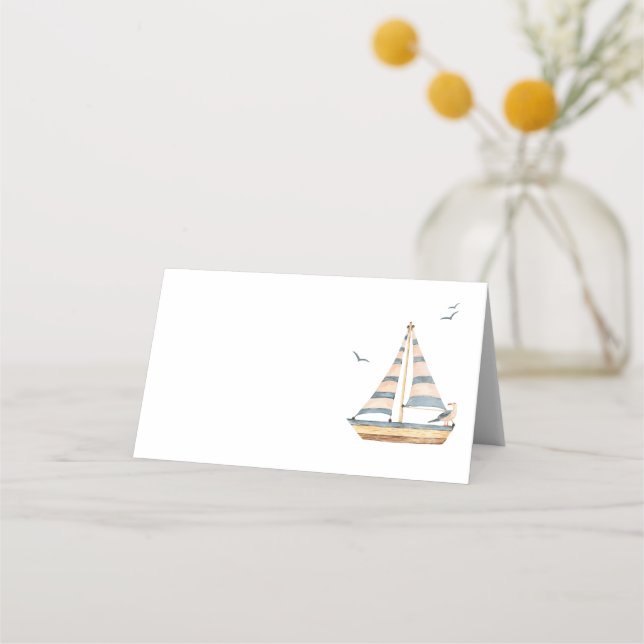 Elegante moderne Babydusche mit Wasserschiff Platzkarte (Vorderseite)