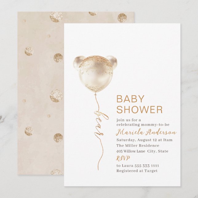 Elegante moderne Bear Baby Dusche Einladung (Vorne/Hinten)