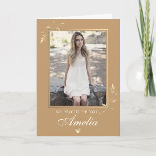 Elegante moderne beige-goldene Foto-Abschlussfeier Karte