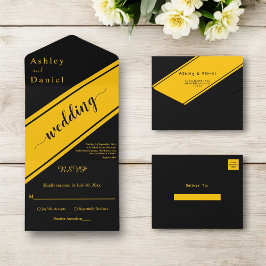 Elegante moderne Black and Gold Luxury Chic Weddin All In One Einladung