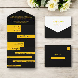 Elegante moderne Black and Gold Luxury Chic Weddin All In One Einladung