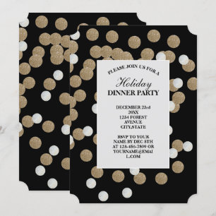 elegante, moderne Black Gold Confetti Einladung