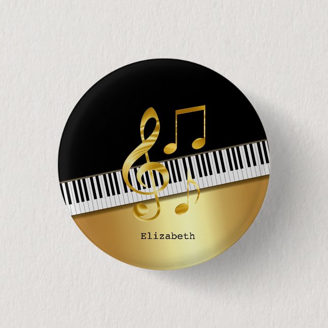 Elegante moderne Black Gold Musiknoten, Piano Keys Button (Vorderseite)