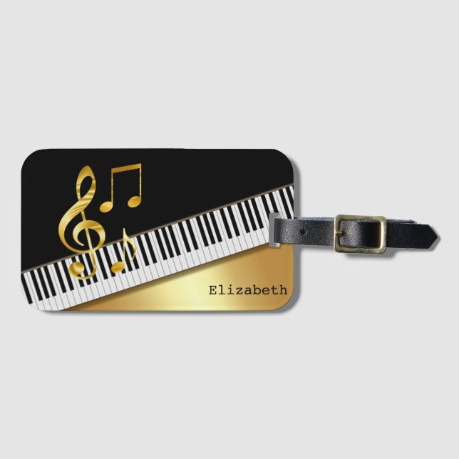 Elegante moderne Black Gold Musiknoten, Piano Keys Gepäckanhänger (Vorderseite (Horizontal))