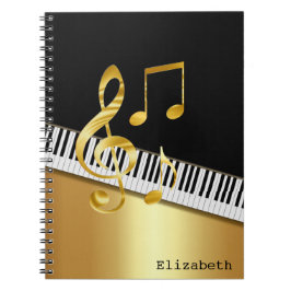 Elegante moderne Black Gold Musiknoten, Piano Keys Notizblock