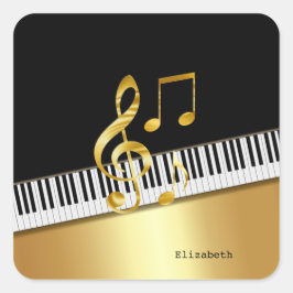 Elegante moderne Black Gold Musiknoten, Piano Keys Quadratischer Aufkleber
