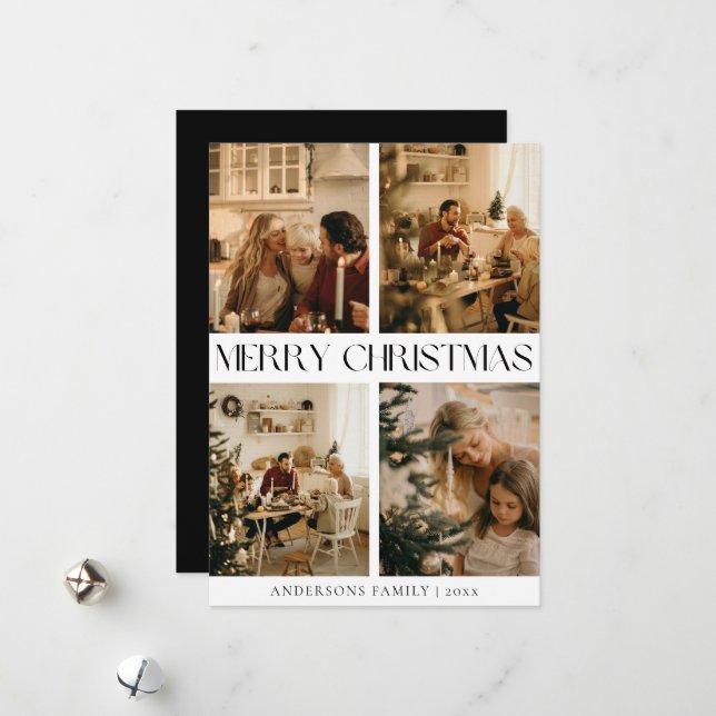 Elegante moderne Black Merry Weihnachtskarte Feiertagskarte (Vorderseite/Rückseite Beispiel)