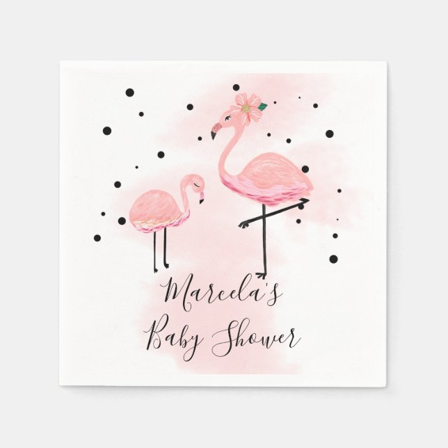Elegante moderne Black & Pink Flamingo Baby Dusche Serviette (Vorderseite)