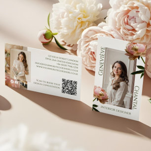 Elegante moderne blassrosa und goldene florale Fot Visitenkarte