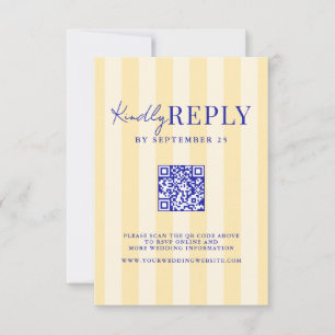 Elegante, moderne, blau-gelb gestreifte Hochzeit RSVP Karte