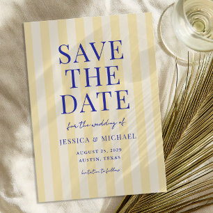 Elegante moderne blau-gelbe gestreifte Hochzeit Save The Date