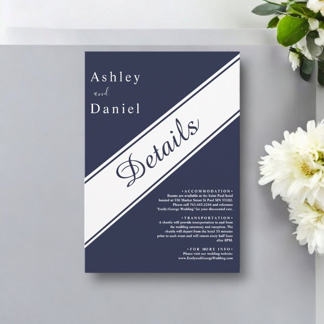 Elegante moderne blaue Hochzeit Begleitkarte (Von Creator hochgeladen)