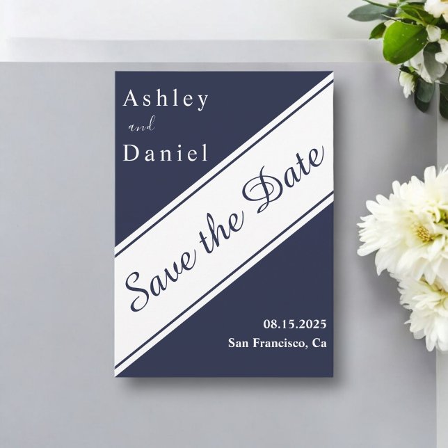 Elegante moderne blaue Hochzeit Save The Date (Von Creator hochgeladen)