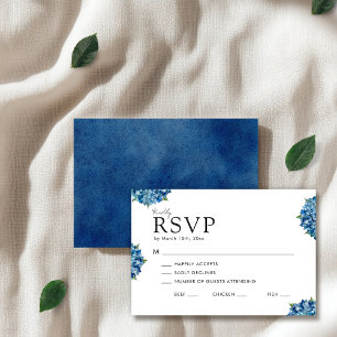 Elegante moderne blaue Hortensien-Hochzeit RSVP Karte