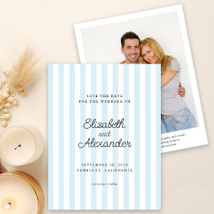 Elegante moderne blaue Streifen-Foto-Hochzeit Save The Date