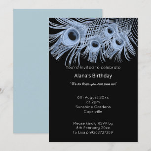 ELEGANTE MODERNE BLUE BLACK PEACOCK FEATHERS EINLADUNG