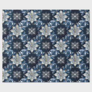 Elegante moderne Blue Jeweled Snowflakes Geschenkpapier