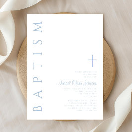 Elegante moderne Blue Script Cross Boy Taufe Einladung