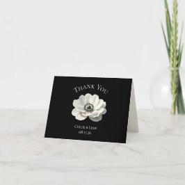 Elegante Moderne Blume Schwarz & Weiß Hochzeit Dankeskarte