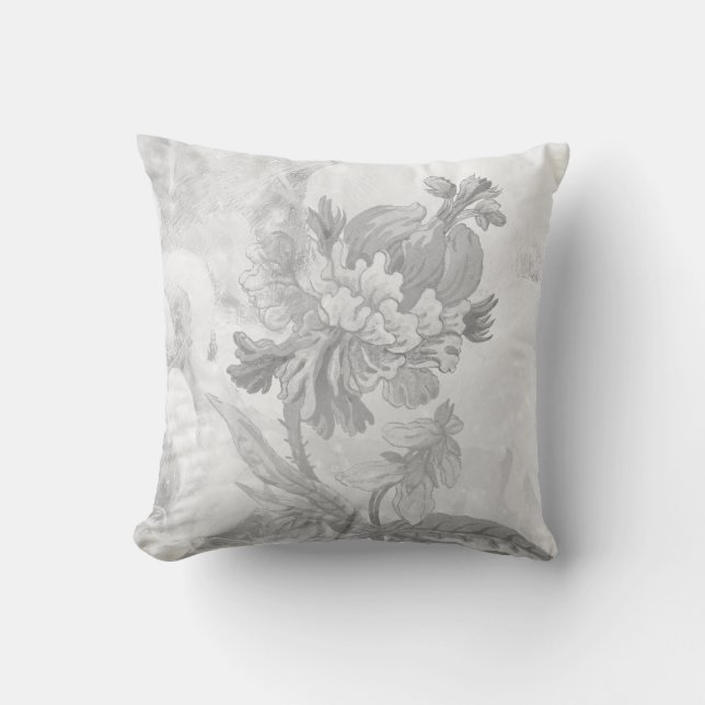 Elegante Moderne Blume | Weich, grau und weiß Kissen (Vorderseite)