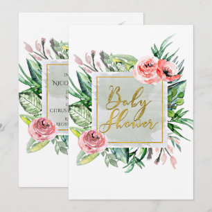 Elegante moderne Blumen-Baby-Shower-Einladungen Einladung