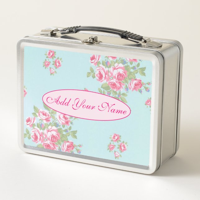 Elegante moderne Blumen ergänzen Ihren Text Metall Brotdose (Vorderseite)