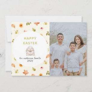 Elegante moderne Blumen- Frohe Ostern Familienfoto Feiertagskarte