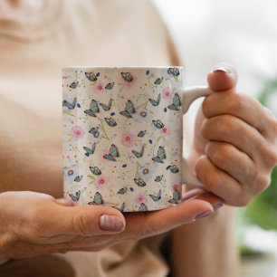 Elegante moderne Blumen und Schmetterlingsmuster Kaffeetasse